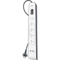 4 Outlet 2 USB 2M Cord Surge Strip with USB Ports