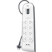8 Outlet with 2M Cord 2 USB Ports Surge Strip 2.4A Charging