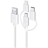 White 3-in-1 Charge & Sync Cable, 30 cm