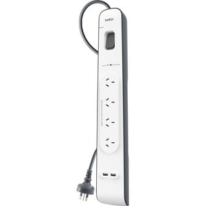 4-Outlet Surge Protector with 2M Cord and 2 USB Ports