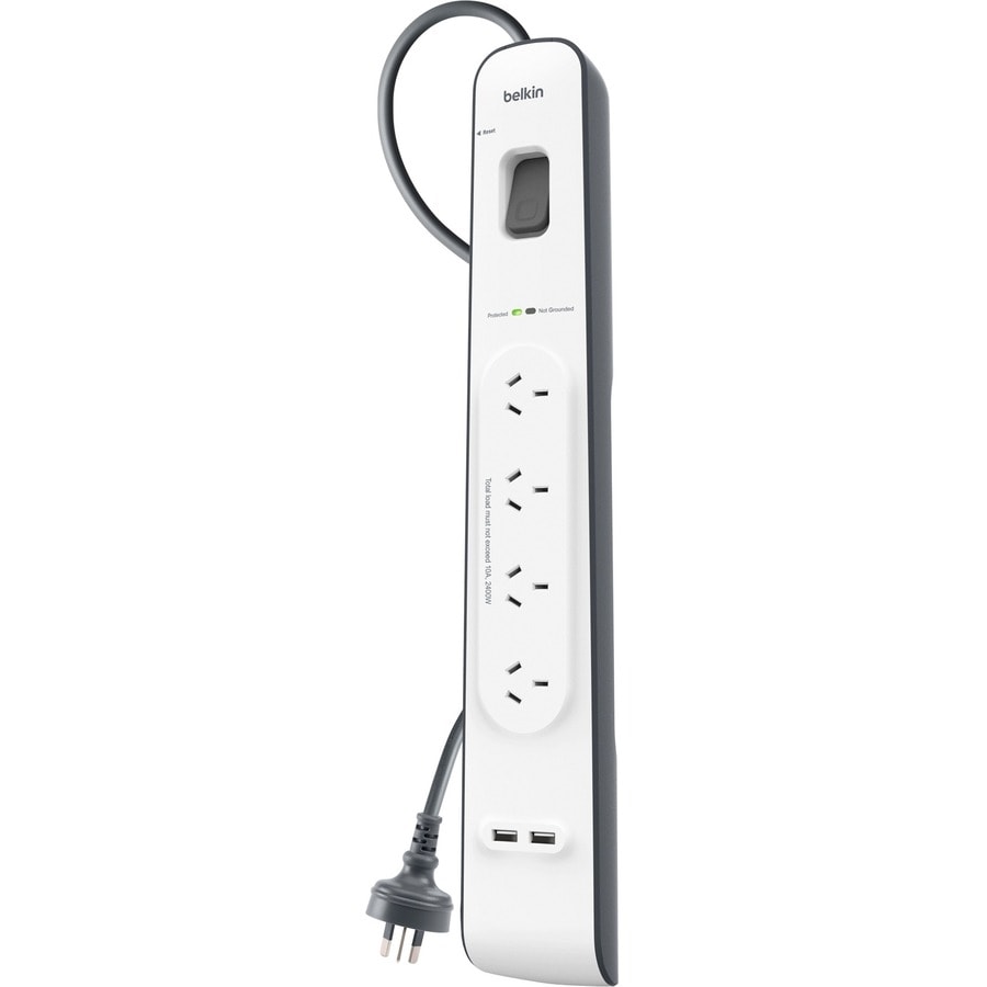 4 Outlet 2 USB 2M Cord Surge Strip with USB Ports