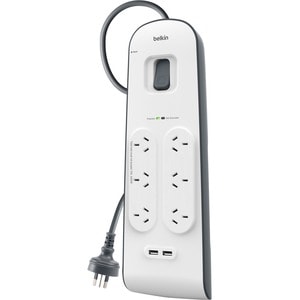 6-Outlet Surge Protector with 2M Cord and 2 USB Ports