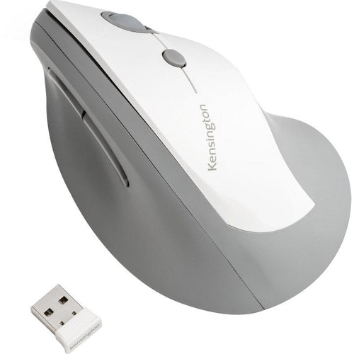 Computer Mice - Kensington PRO FIT ERGO VERTICAL WLESS MOUSE -GREY Natural Handshake Position Extended Lip 6-Button Design Wireless Mouse