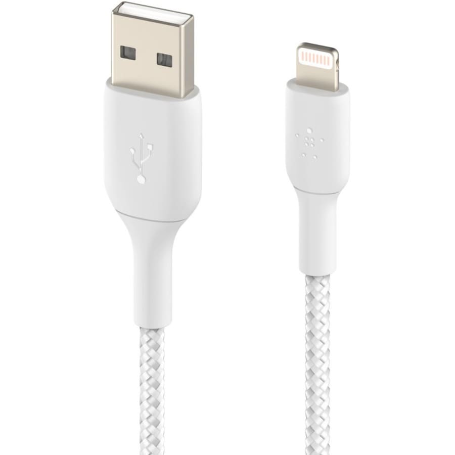 Lightning to USB-A Braided Cable 2m White for iPhone iPad Sync Charge