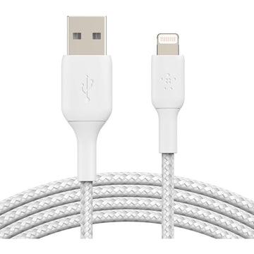 Lightning to USB-A Braided Cable 2m White for iPhone iPad Sync Charge