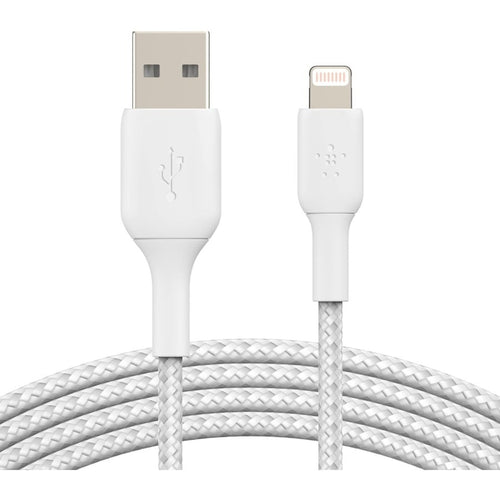 belkin - Belkin Lightning to USB-A Braided Cable 2m White for iPhone iPad Sync Charge