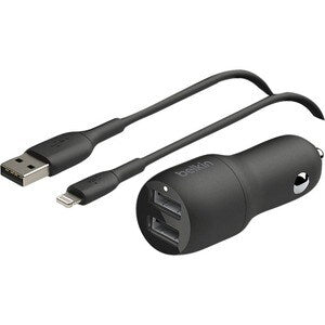 Dual USB-A Car Charger with 1M PVC A-C, 24W