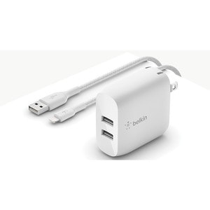 24W Dual USB-A Wall Charger with Lightning Cable