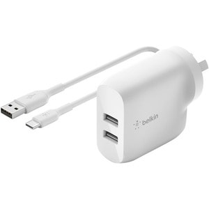 24W Dual USB-A Wall Charger with USB-A to C Cable