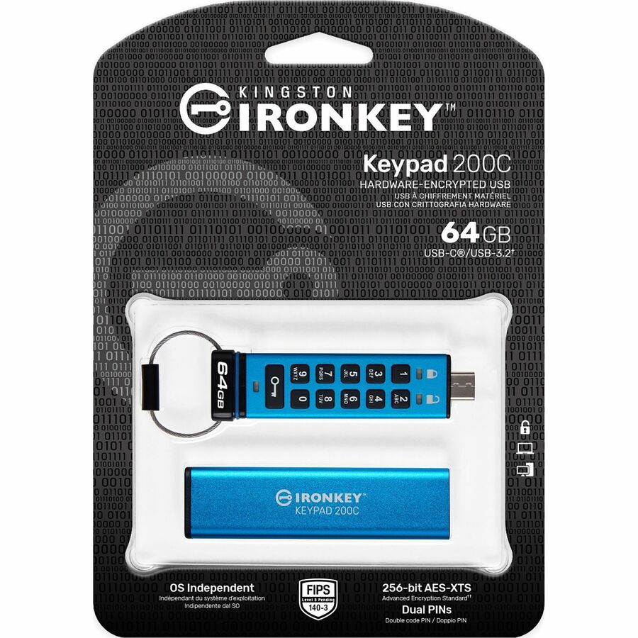 64GB USB-C IronKey Keypad 200C FIPS 140- USB Drive