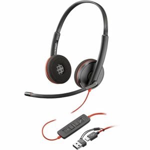 Stereo USB-C Headset with USB-C/A Adapter for Voice Over IP