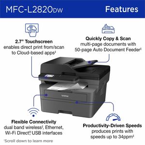 Multifunction Mono Laser Printer MFCL2820DW