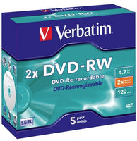 DVD-RW 4.7GB 2x 5 Pack Jewel Cases Storage Media