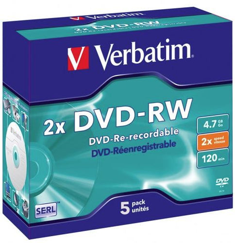 Verbatim - Verbatim DVD-RW 4.7GB 2x 5 Pack Jewel Cases Storage Media