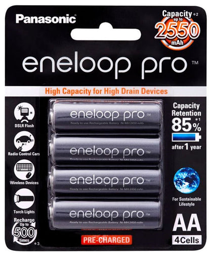 Panasonic - Panasonic Eneloop PRO AA 2500mAh Rechargeable Batteries 4 Pack