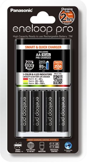 Eneloop Quick Charger + 4 AA Pro Batteries Compact Charger