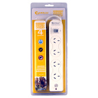 4-Way Surge Powerboard with Master Switch, 1m Cable, 240V 10A 2400W - Surge Protected - Powerboard