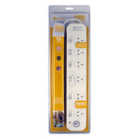 6 Outlet Surge Powerboard Individual Switches 2 Wide-Spaced Outlets 1m Cable 240V 10A Powerboard