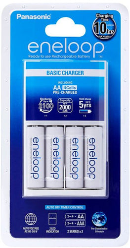 Panasonic - Panasonic Eneloop Overnight Charger + 4 AA Batteries for AA/AAA