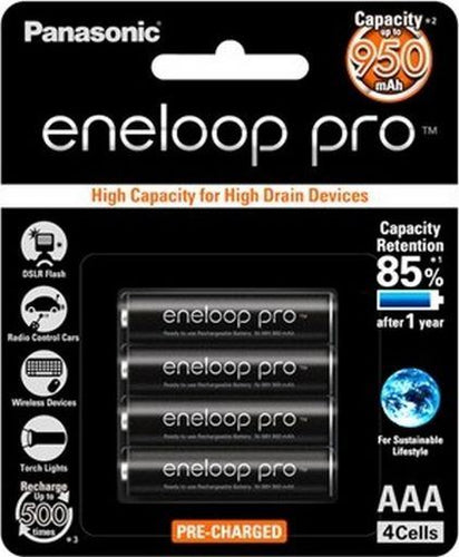 Panasonic - Panasonic Eneloop PRO AAA 950mAh Rechargeable Batteries 4 Pack