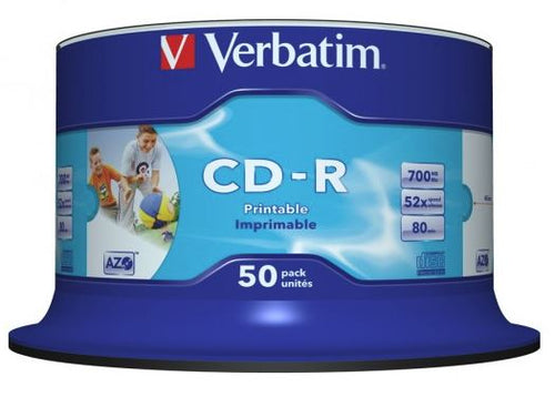 Verbatim - Verbatim CD-R 700MB 52x White Inkjet Printable 50 Pack spindle Media