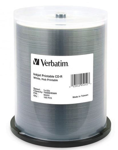 Verbatim - Verbatim 700MB 52x White Printable 100 Pack CD-R Spindle