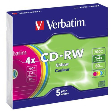 CD-RW 700MB 2-4x Multi Color 5 Pack with Slim Cases