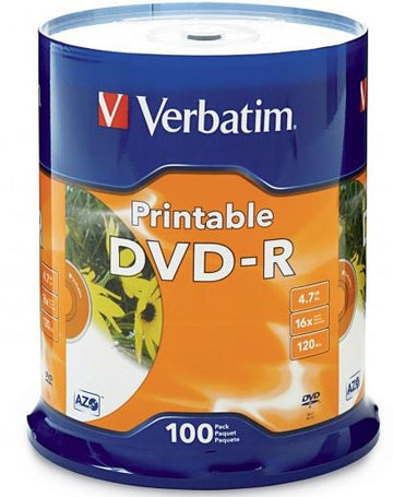 DVD-R 4.7GB 16x White Printable 100 Pack Spindle