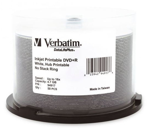 Verbatim - Verbatim DVD+R 4.7GB 16x White Wide Printable 50 Pack Spindle Media