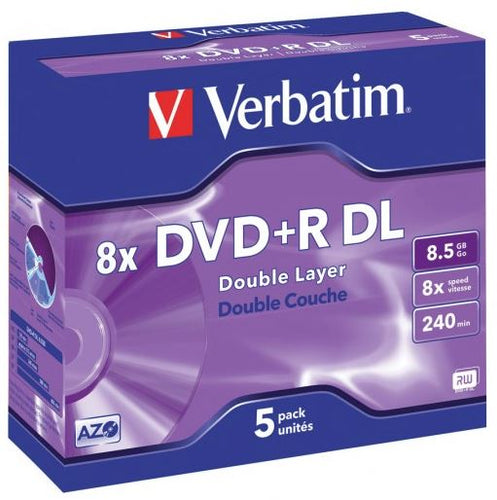 Verbatim - Verbatim DVD+R DL 8.5GB 10x 5 Pack Jewel Cases Storage Archiving