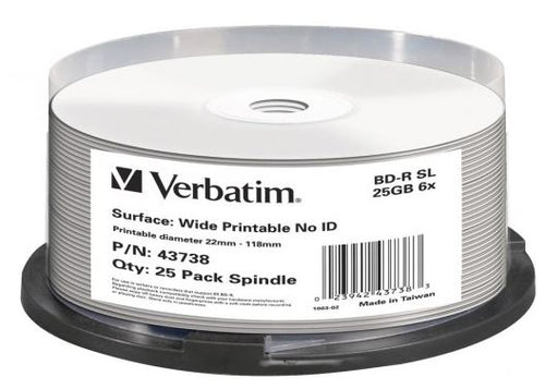 Verbatim - Verbatim 25GB 6X White Wide Printable 25 Pack BD-R Spindle