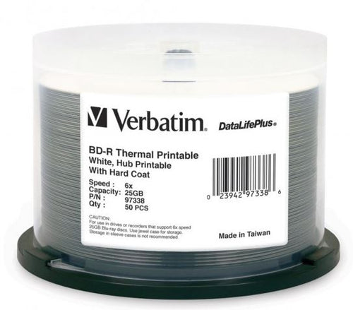 Verbatim - Verbatim 25GB 6X White Wide Thermal Printable 50 Pack BD-R Discs