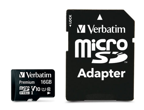 Verbatim - Verbatim Premium microSDHC UHS-I Class 10 16GB Card Adapter Water Shock Temp Proof