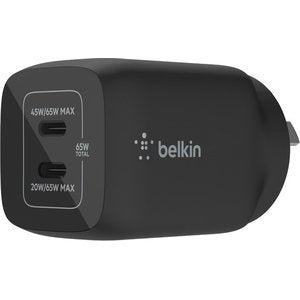 belkin - Belkin 65W Dual USB-C PD GaN Wall Charger - Fast Charging 2 Devices