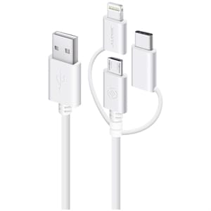 White 3-in-1 Charge & Sync Cable, 30 cm