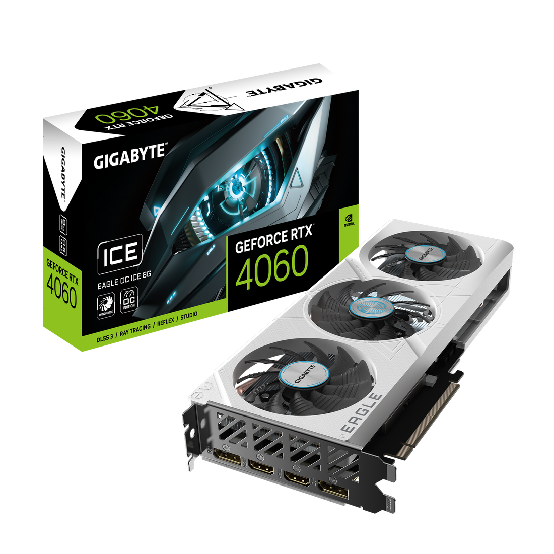 RTX 4060 EAGLE ICE OC 8GB GDDR6 Graphics Card NVIDIA DLSS Ada Lovelace 4th Gen Cores